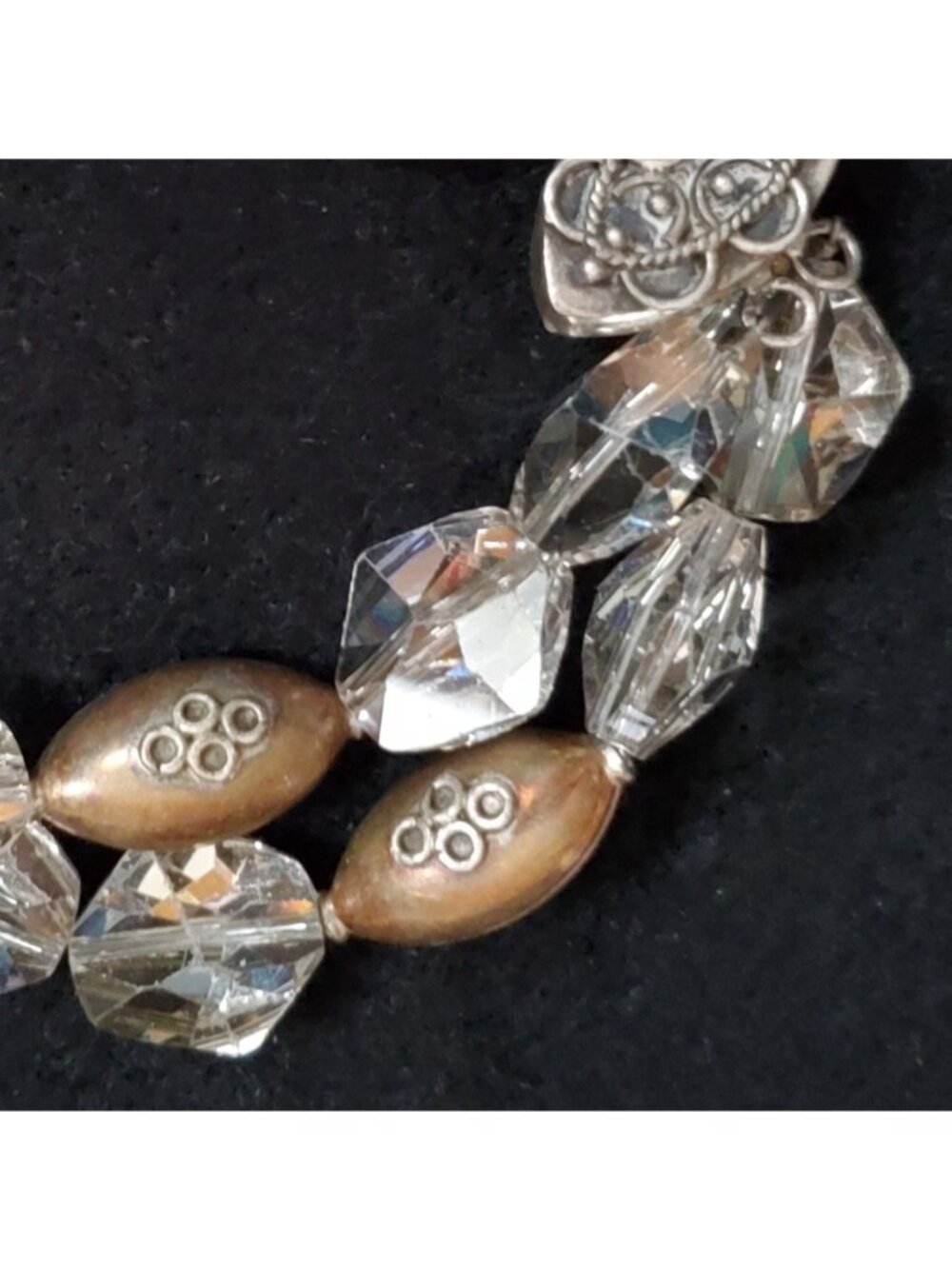 Chunky Beaded Bracelet Crystal Sterling Silver Gold Tone 7.5"